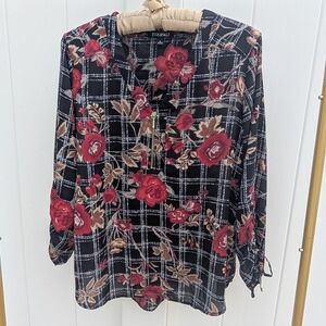 2/$20 Roz & Ali Women's Floral Black Top